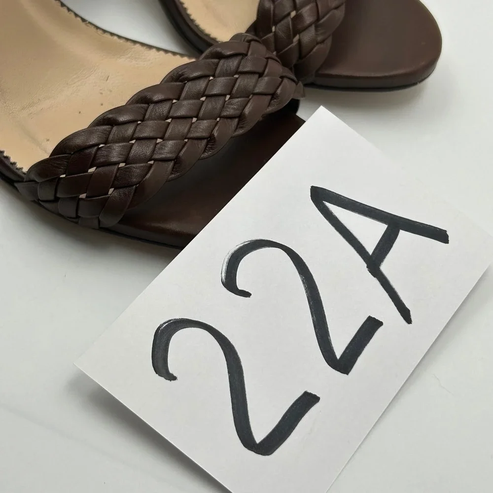 J.Crew Braided Leather Block Heel Sandals Womens 8 Brown Mules Quiet Luxury Boho
